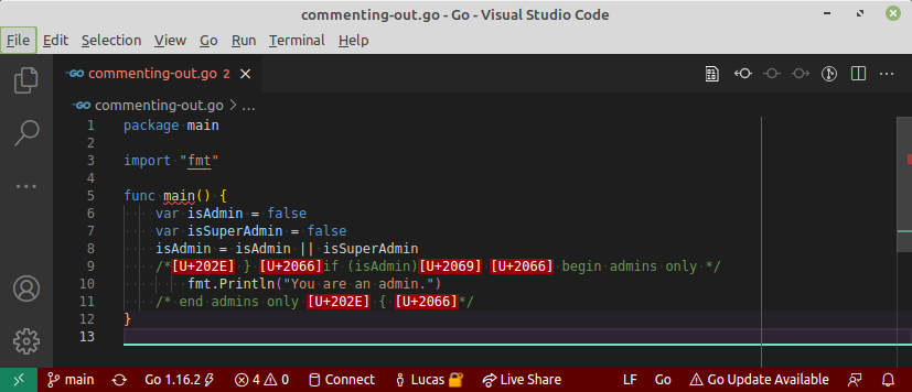 Visual Studio Code shows hidden unicode characters